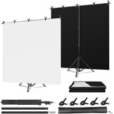 2-in-1 Achtergrondset Zwart/Wit met Statief - 150 x 200 cm, Omkeerbaar Dubbelzijdig Canvas