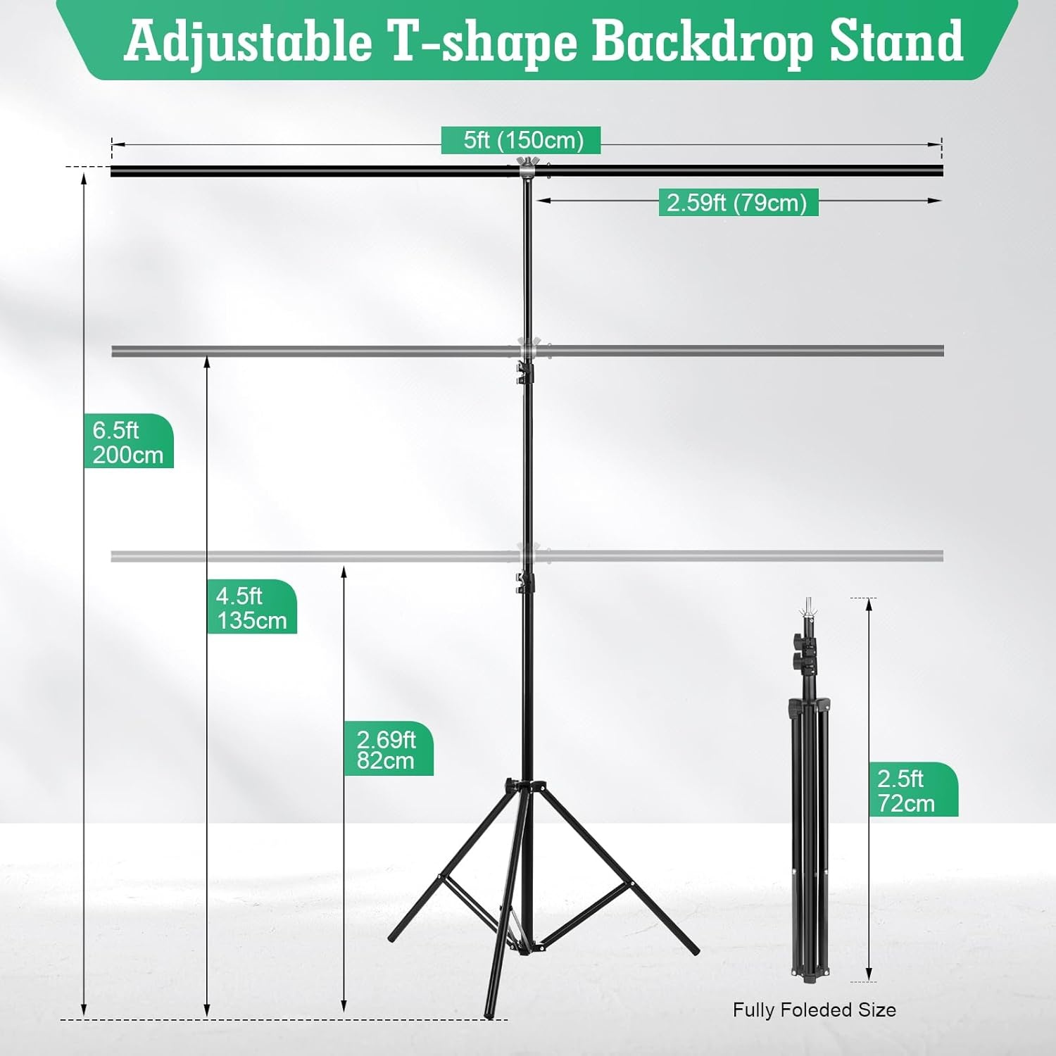2-in-1 Achtergrondset Zwart/Wit met Statief - 150 x 200 cm, Omkeerbaar Dubbelzijdig Canvas