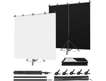 2-in-1 Achtergrondset Zwart/Wit met Statief - 150 x 200 cm, Omkeerbaar Dubbelzijdig Canvas