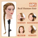 Kappershoofd met Statief, 71 cm Blond Haar (60% Echt Mensenhaar) voor Oefenen en Styling