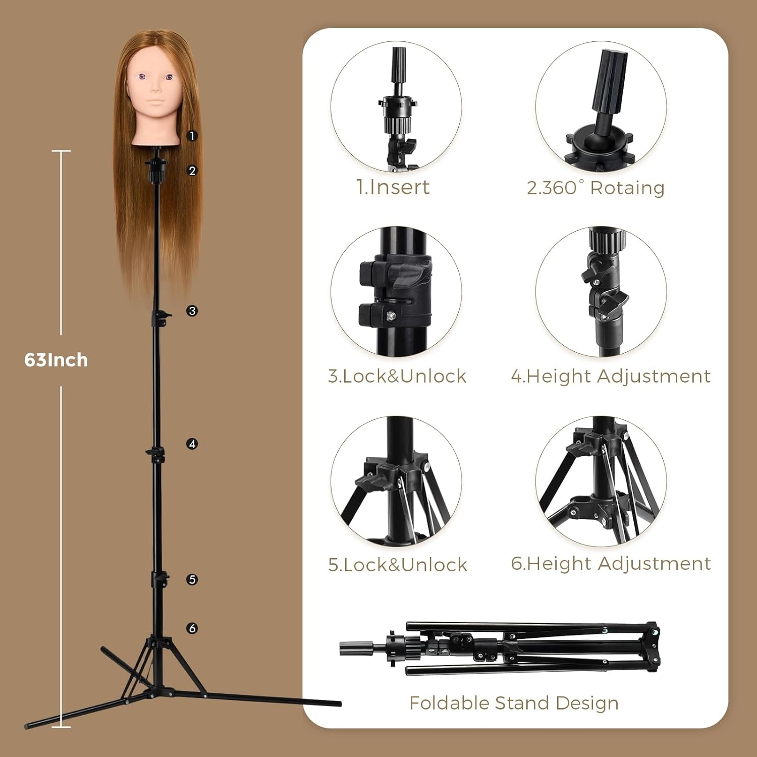 Kappershoofd met Statief, 71 cm Blond Haar (60% Echt Mensenhaar) voor Oefenen en Styling