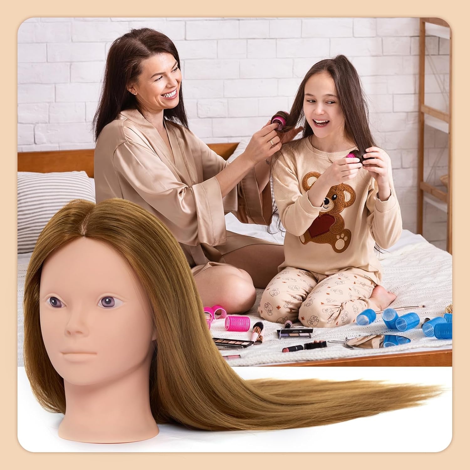 Kappershoofd met Statief, 71 cm Blond Haar (60% Echt Mensenhaar) voor Oefenen en Styling