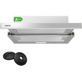 Ciarra CBCS6906D A++ Platte Afzuigkap Afzuigkap 60 cm Convectie 370 m³/h met CBCF002X2 Actieve Koolfilter Geïntegreerde Inbouw Platte Afzuigkap 2 Treden LED-verlichting Zilver - Maat 60 cm