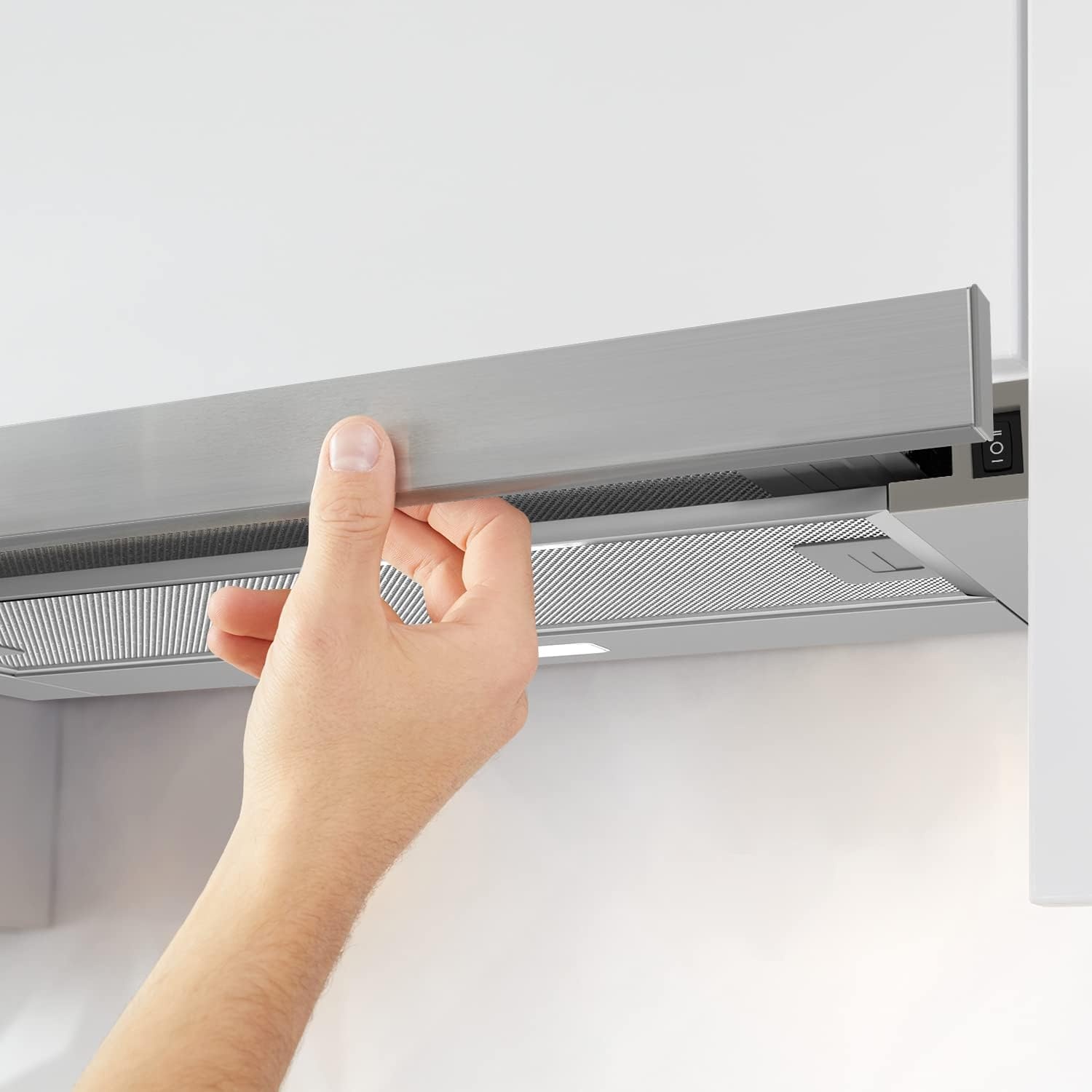 Ciarra CBCS6906D A++ Platte Afzuigkap Afzuigkap 60 cm Convectie 370 m³/h met CBCF002X2 Actieve Koolfilter Geïntegreerde Inbouw Platte Afzuigkap 2 Treden LED-verlichting Zilver - Maat 60 cm