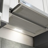 Ciarra CBCS6906D A++ Platte Afzuigkap Afzuigkap 60 cm Convectie 370 m³/h met CBCF002X2 Actieve Koolfilter Geïntegreerde Inbouw Platte Afzuigkap 2 Treden LED-verlichting Zilver - Maat 60 cm