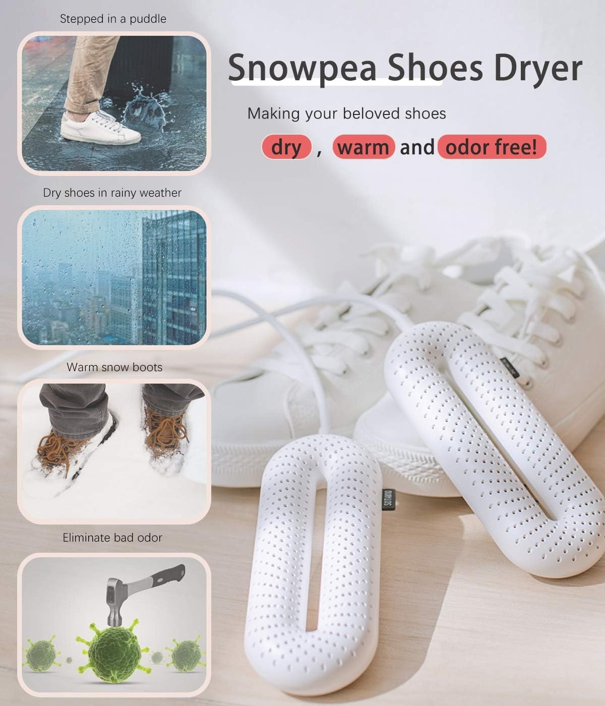 Snowpea Elektrische schoenendroger, skischoenen droger, schoen- en laarswarmer om zweterige schoenen te drogen en slechte geur te elimineren, 3/6/9 uur getimede auto zelf uit (standaard UK Plug)