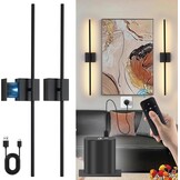 USB Oplaadbare Wandlamp Binnen, Dimbaar Touch Accu Muurlampn met Afstandsbediening, 6000mAh Batterij, Snoerloze LED Wandlamp Nachtlampje, 350° Rotatie 80CM Zwart, Woonkamer Slaapkamer Trap, 2 Stuks