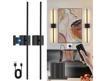 USB Oplaadbare Wandlamp Binnen, Dimbaar Touch Accu Muurlampn met Afstandsbediening, 6000mAh Batterij, Snoerloze LED Wandlamp Nachtlampje, 350° Rotatie 80CM Zwart, Woonkamer Slaapkamer Trap, 2 Stuks