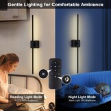 USB Oplaadbare Wandlamp Binnen, Dimbaar Touch Accu Muurlampn met Afstandsbediening, 6000mAh Batterij, Snoerloze LED Wandlamp Nachtlampje, 350° Rotatie 80CM Zwart, Woonkamer Slaapkamer Trap, 2 Stuks