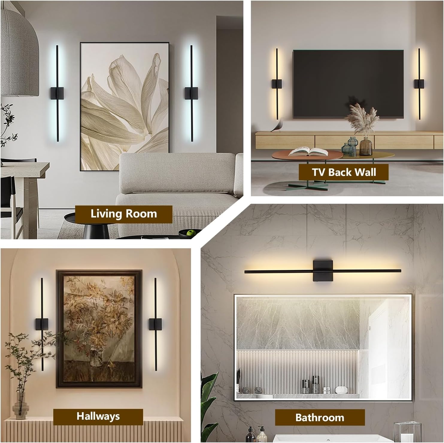 USB Oplaadbare Wandlamp Binnen, Dimbaar Touch Accu Muurlampn met Afstandsbediening, 6000mAh Batterij, Snoerloze LED Wandlamp Nachtlampje, 350° Rotatie 80CM Zwart, Woonkamer Slaapkamer Trap, 2 Stuks
