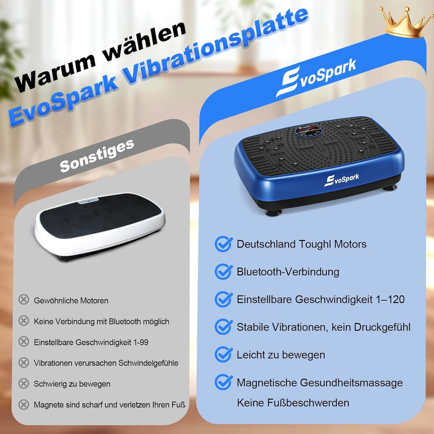 EvoSpark Vibratieplaat 2025 met Dubbele Motor - Blauw - Tot 204 kg