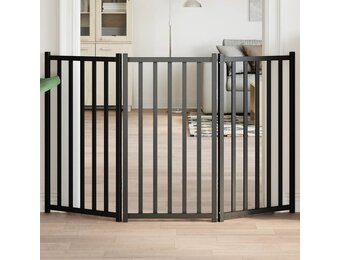 vidaXL Hondenhek inklapbaar 3 panelen 150 cm massief vurenhout zwart