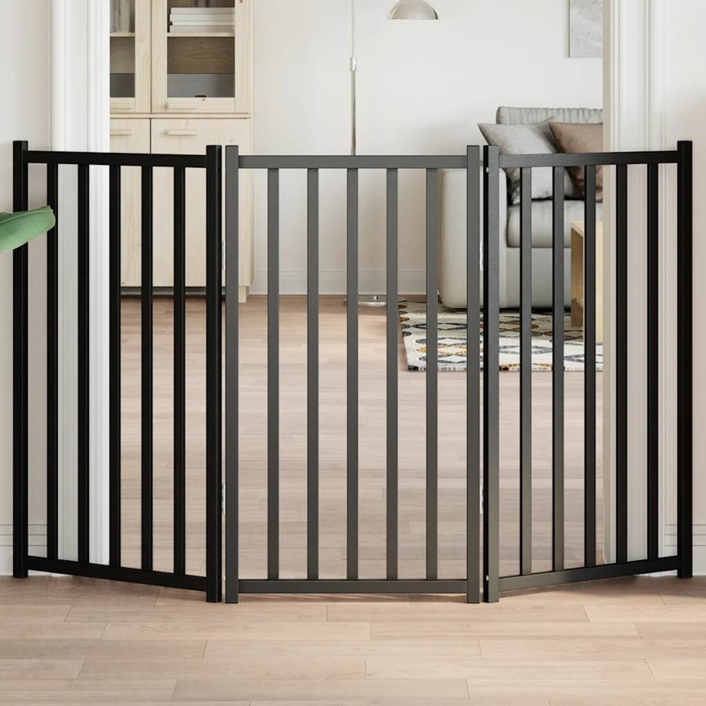 vidaXL Hondenhek inklapbaar 3 panelen 150 cm massief vurenhout zwart