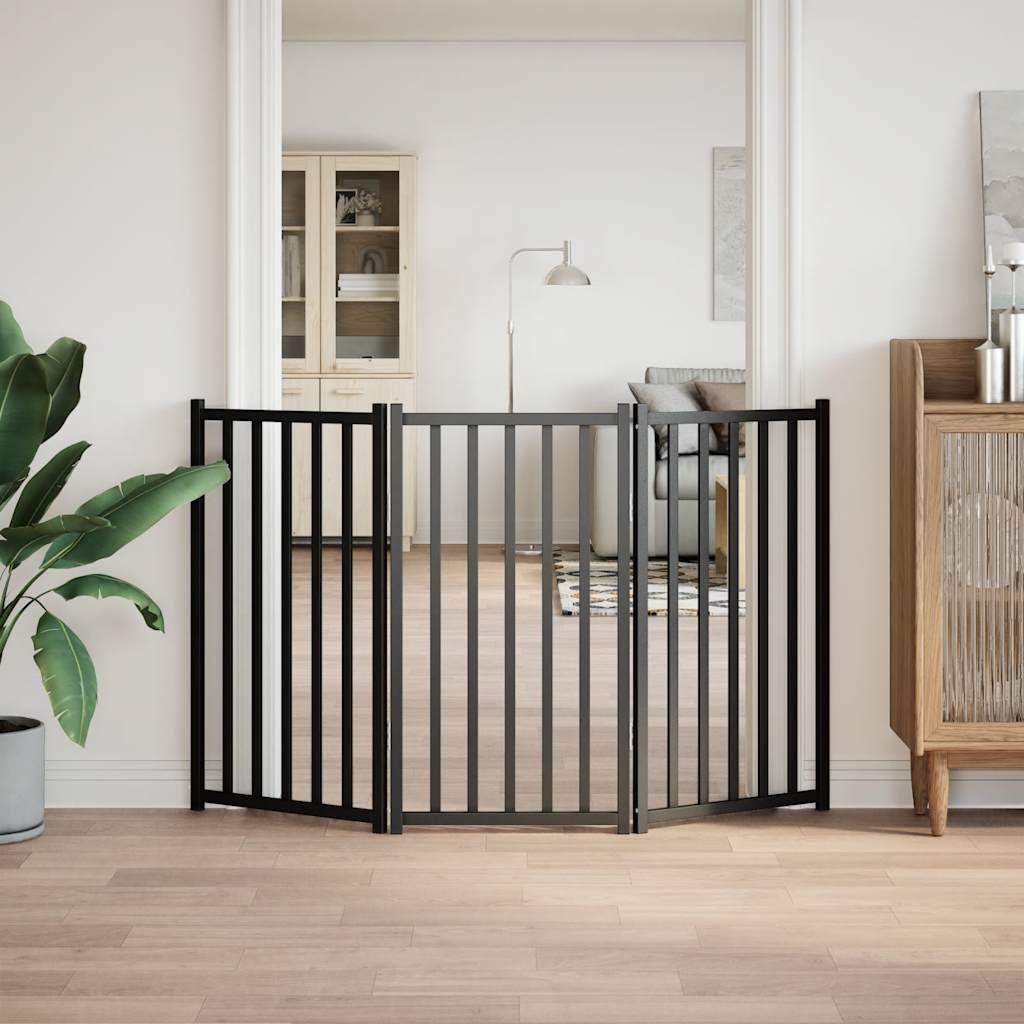 vidaXL Hondenhek inklapbaar 3 panelen 150 cm massief vurenhout zwart
