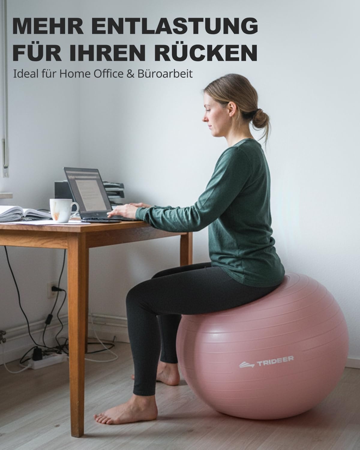 Trideer Balans- en Fitnessbal 65cm - Ideaal voor Yoga, Zwangerschap, Fysiotherapie en Bureau