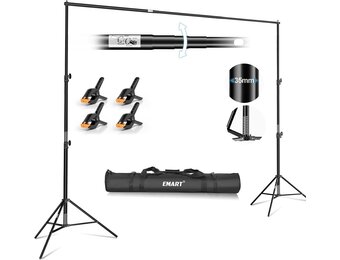 EMART Achtergrondstandaard 3x3m, Professionele Achtergrondsysteem Fotografie Zware Achtergrond Stand Set met Draagtas, Systeem voor Fotoachtergrond voor Productfotografie