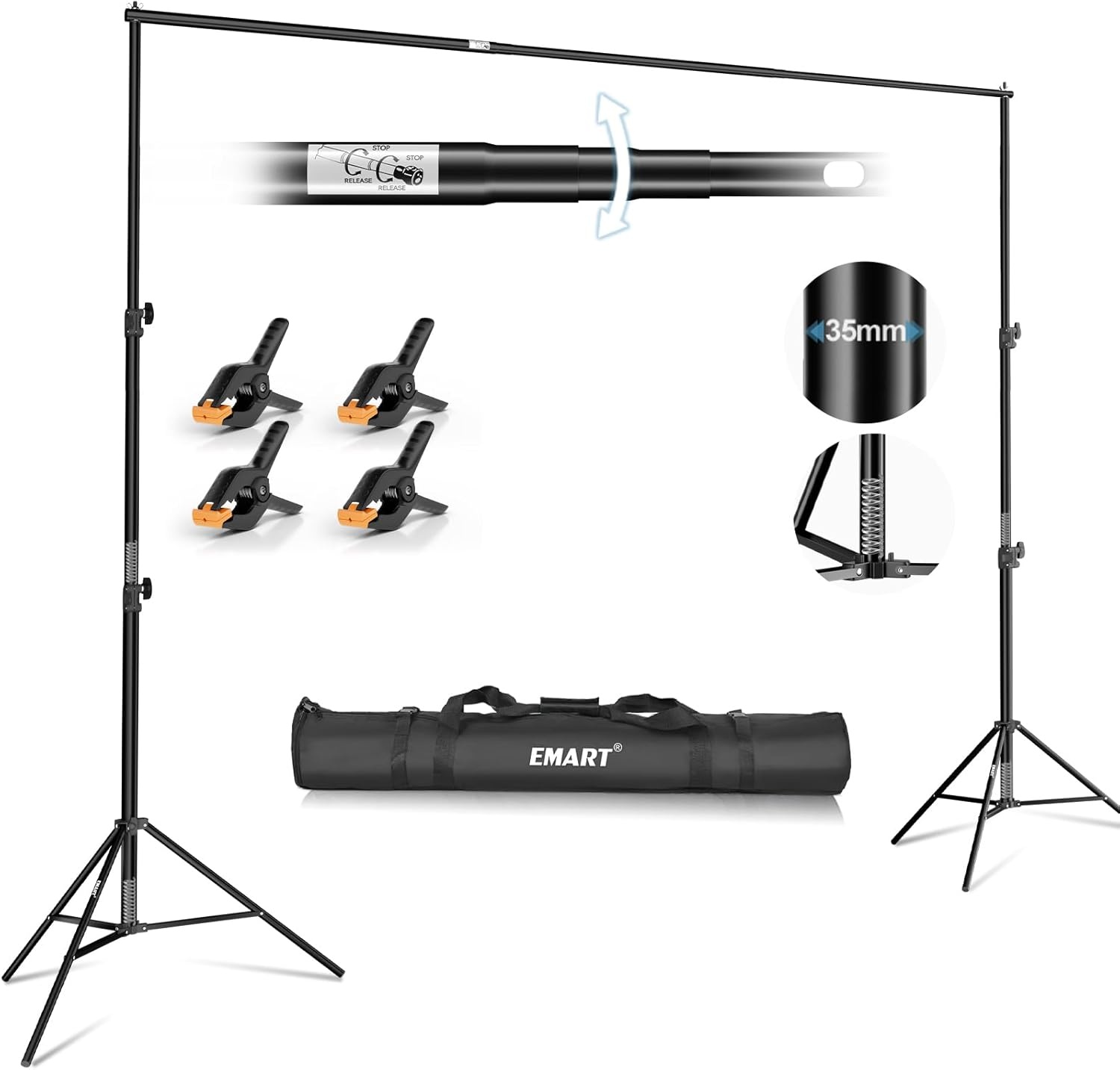 EMART Achtergrondstandaard 3x3m, Professionele Achtergrondsysteem Fotografie Zware Achtergrond Stand Set met Draagtas, Systeem voor Fotoachtergrond voor Productfotografie