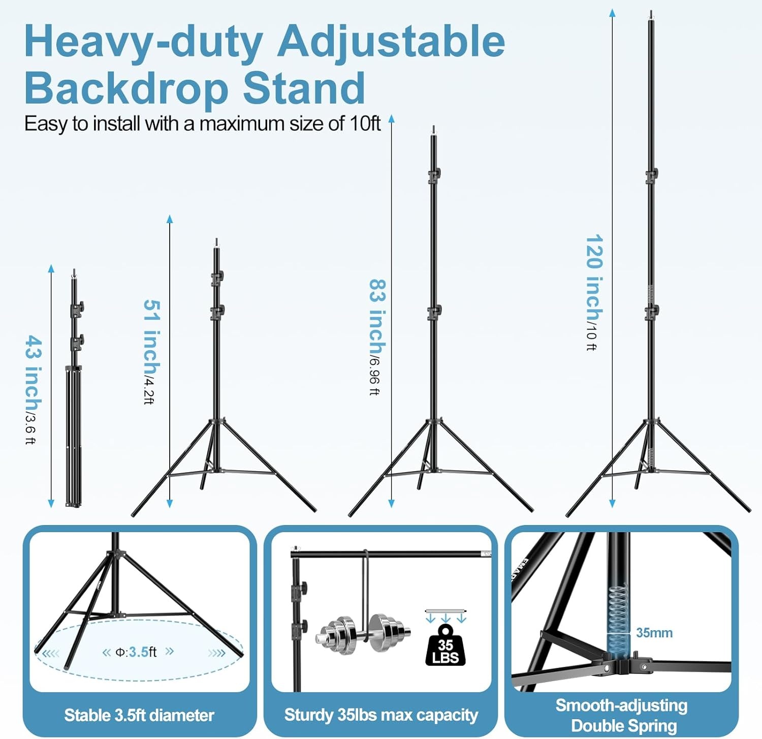 EMART Achtergrondstandaard 3x3m, Professionele Achtergrondsysteem Fotografie Zware Achtergrond Stand Set met Draagtas, Systeem voor Fotoachtergrond voor Productfotografie