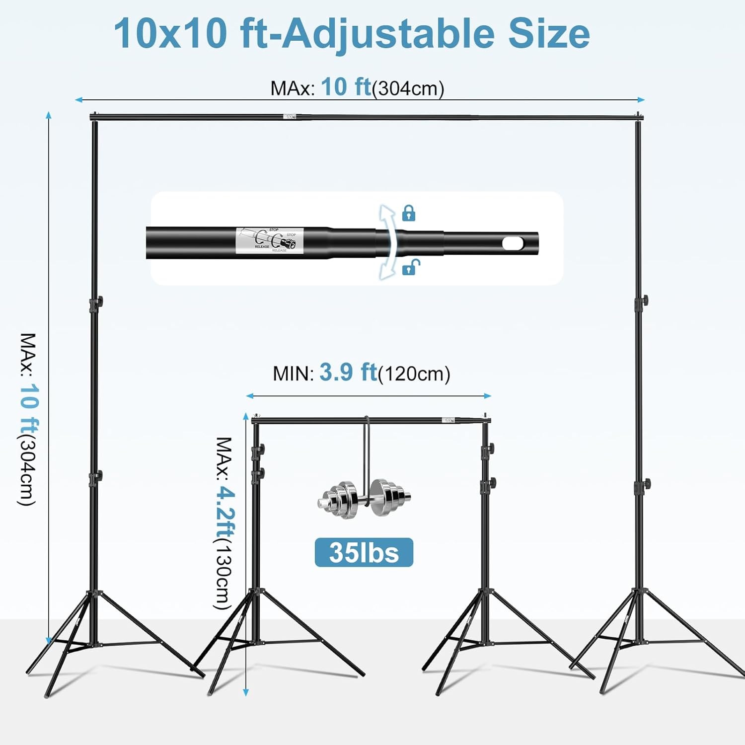 EMART Achtergrondstandaard 3x3m, Professionele Achtergrondsysteem Fotografie Zware Achtergrond Stand Set met Draagtas, Systeem voor Fotoachtergrond voor Productfotografie