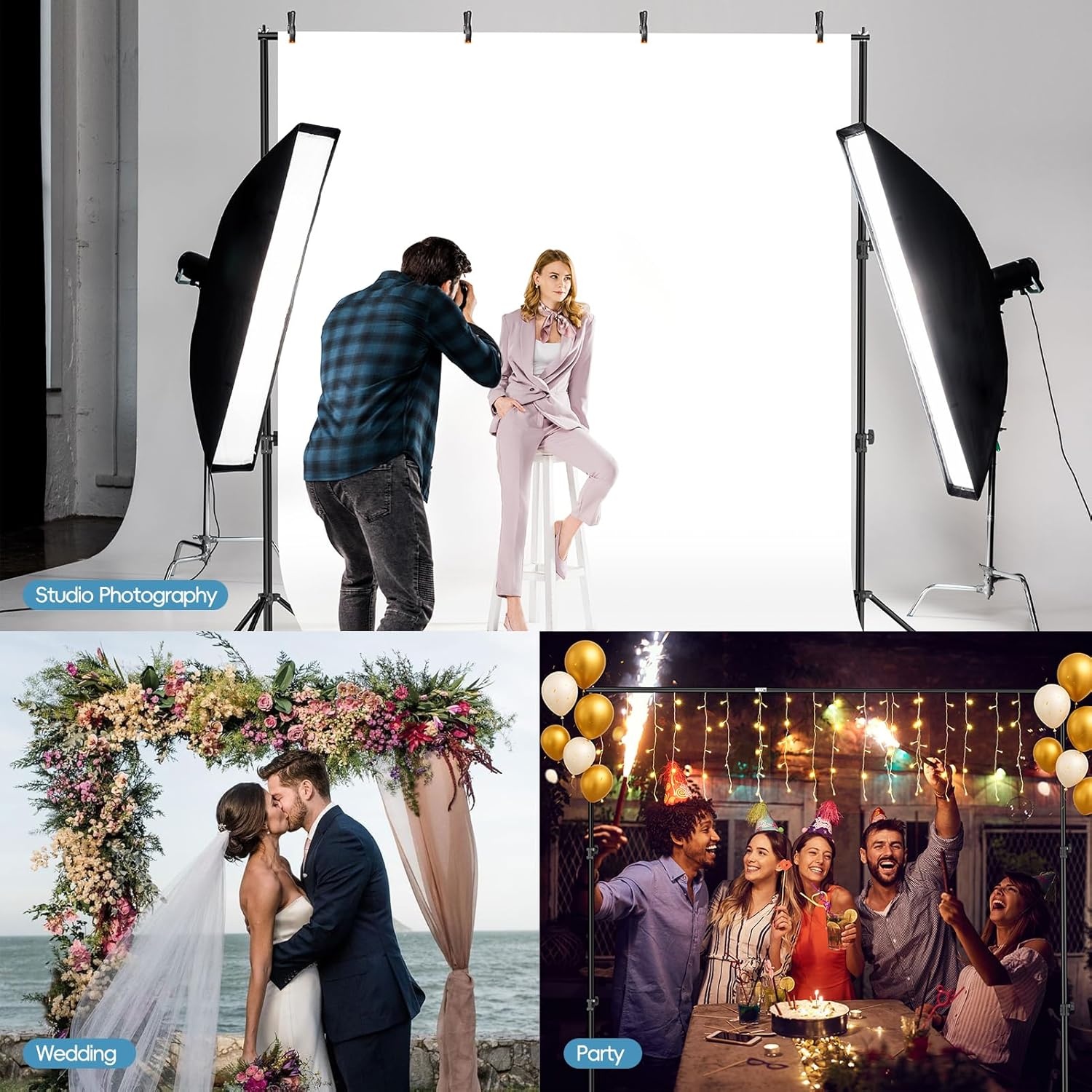 EMART Achtergrondstandaard 3x3m, Professionele Achtergrondsysteem Fotografie Zware Achtergrond Stand Set met Draagtas, Systeem voor Fotoachtergrond voor Productfotografie