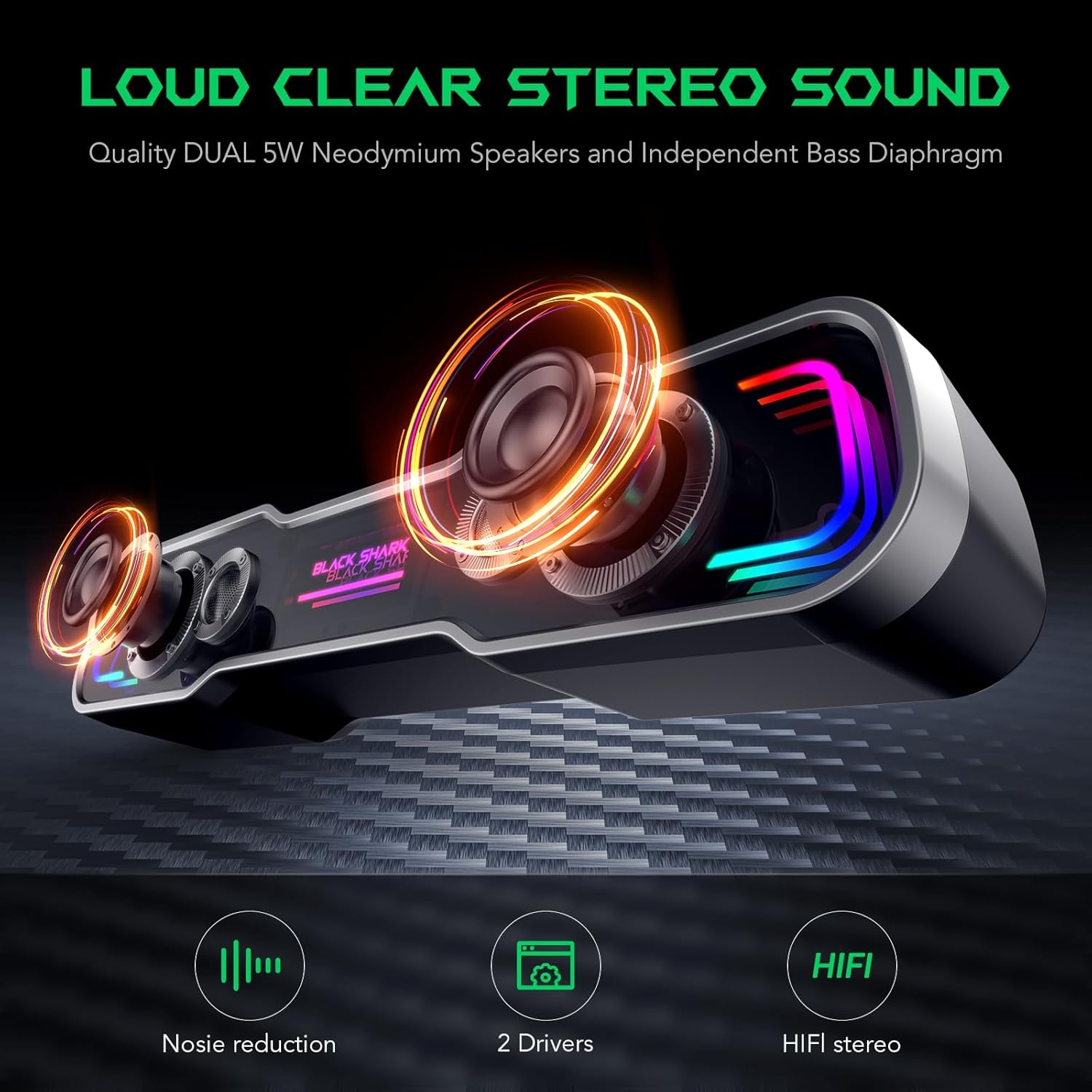 Black Shark Pc-luidspreker met diepe bassen, Bluetooth & USB/USB C dual-modus pc-soundbar met dynamische meerlaagse RGB-verlichting, computerluidsprekers voor pc, laptop, monitor, tablets (BS-SP1)