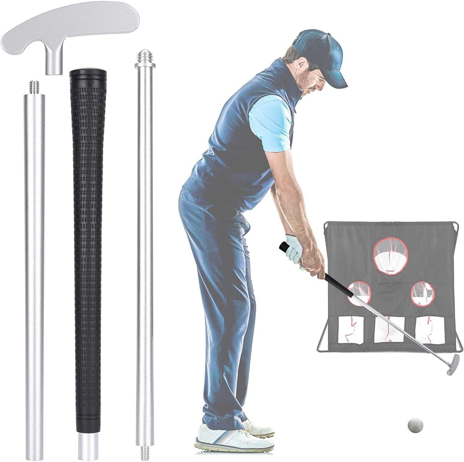 Golfputter, tweerichtingsgolfputters voor mannen, rechts/linkshandig miniclub-golfset voor binnen en buiten, stevige putterschacht met 2 oefengolfballen en 1 opbergtas voor elke putting groene mat