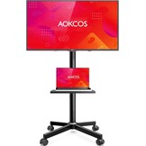 AOKCOS Tv-standaard oprolbaar voor 32-65 inch televisie, tv-wagen met dienblad, televisiestandaard in hoogte verstelbaar, mobiele tv-standaard met wielen, tv-rolwagen tot 40 kg, max. VESA 400x400mm