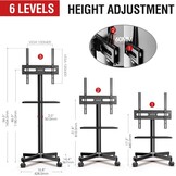 AOKCOS Tv-standaard oprolbaar voor 32-65 inch televisie, tv-wagen met dienblad, televisiestandaard in hoogte verstelbaar, mobiele tv-standaard met wielen, tv-rolwagen tot 40 kg, max. VESA 400x400mm