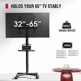 AOKCOS Tv-standaard oprolbaar voor 32-65 inch televisie, tv-wagen met dienblad, televisiestandaard in hoogte verstelbaar, mobiele tv-standaard met wielen, tv-rolwagen tot 40 kg, max. VESA 400x400mm