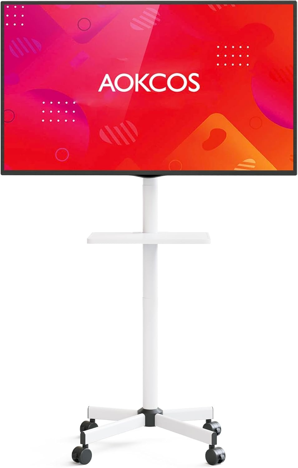 AOKCOS Tv-standaard oprolbaar voor 32-65 inch televisie, tv-wagen met dienblad, televisiestandaard in hoogte verstelbaar, mobiele tv-standaard met wielen, tv-rolwagen tot 40 kg, max. VESA 400x400mm