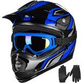 ILM kinderen Motocross Dirt Bike Motorhelm met Goggle Handschoenen ATV Off Road ECE B07,Blauw Zwart,S