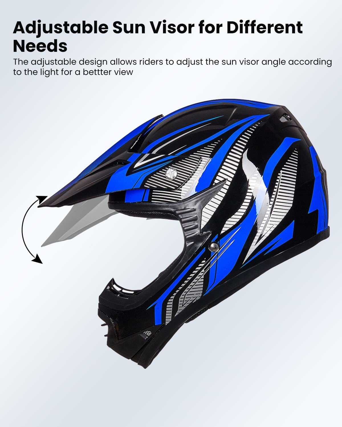 ILM kinderen Motocross Dirt Bike Motorhelm met Goggle Handschoenen ATV Off Road ECE B07,Blauw Zwart,S