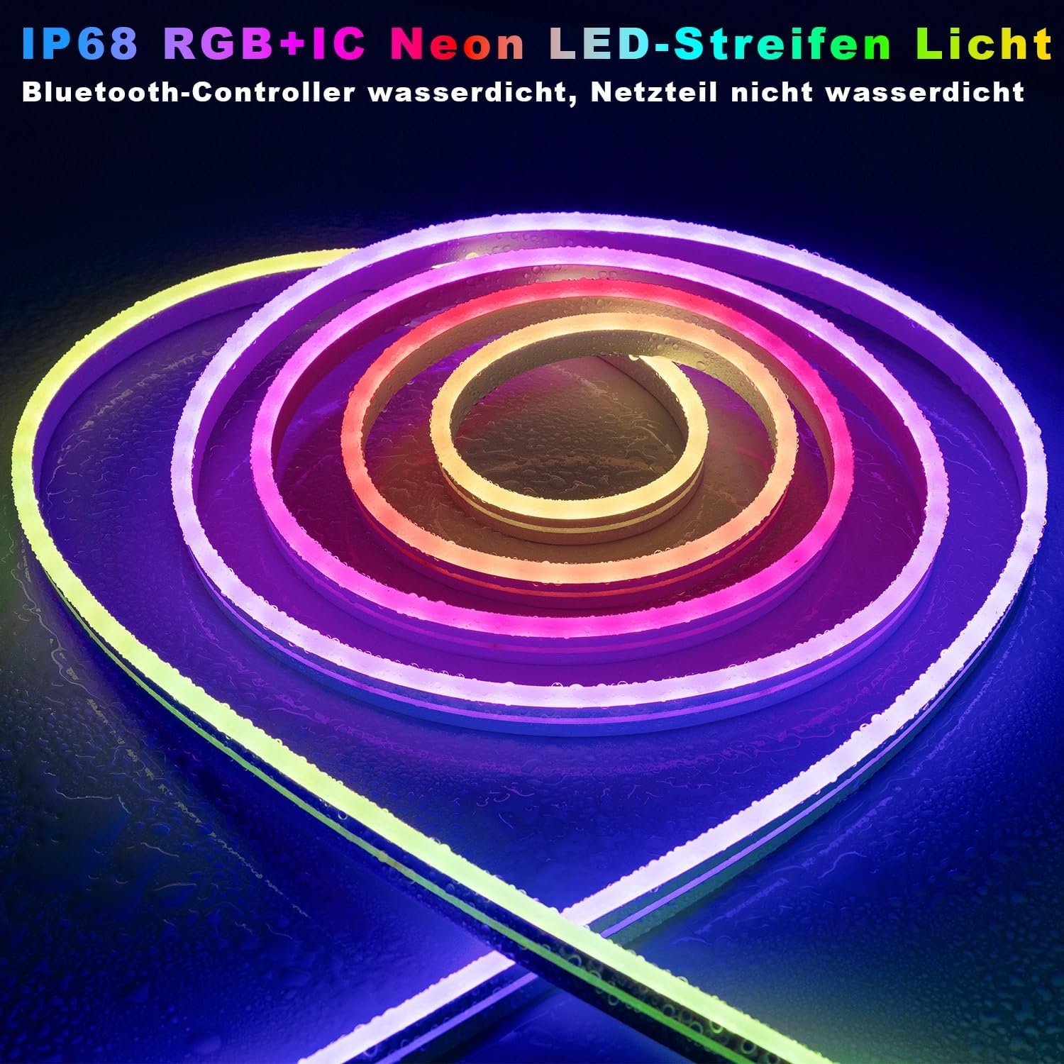 Lichaser 15 m RGB+IC outdoor flexibele neon ledstrip, IP68 voor buiten, bluetooth neon ledstrip, sync met muziek, 24 V waterdicht, voor buiten, voor feestjes, terrasverlichting (15 m x 1)