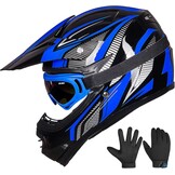 ILM kinderen Motocross Dirt Bike Motorhelm met Goggle Handschoenen ATV Off Road ECE B07,Blauw Zwart,S