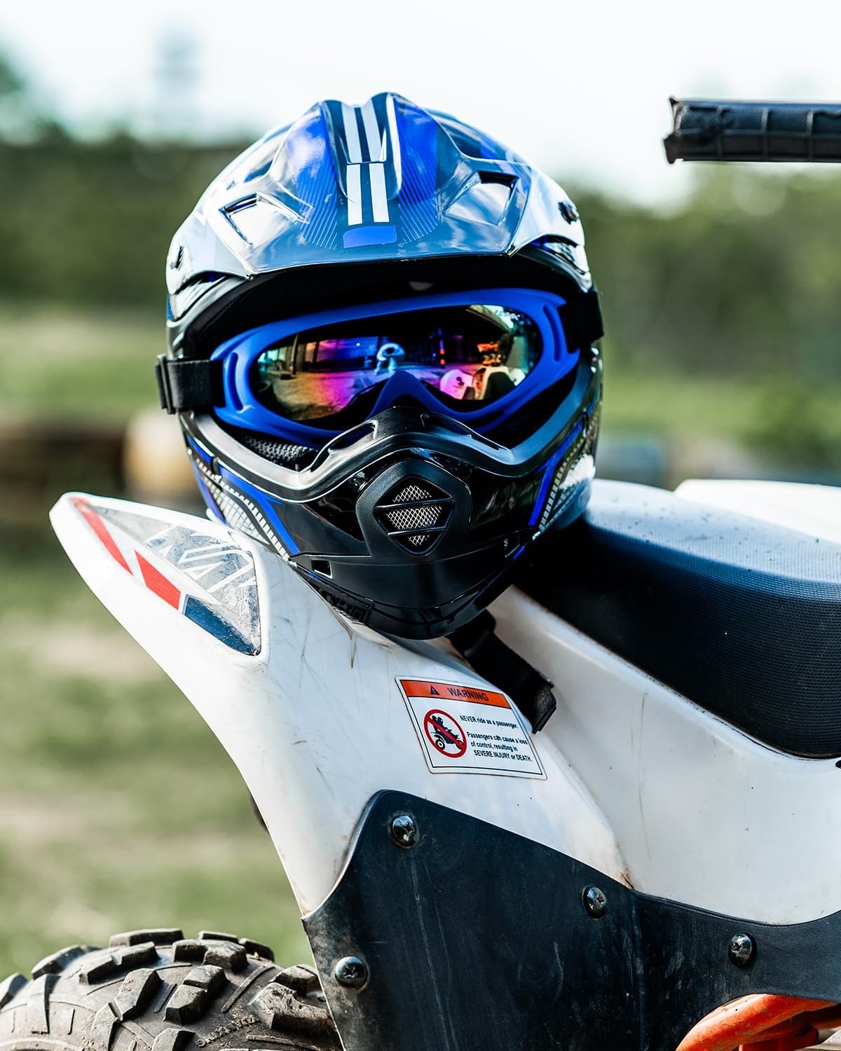 ILM kinderen Motocross Dirt Bike Motorhelm met Goggle Handschoenen ATV Off Road ECE B07,Blauw Zwart,S