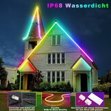 Lichaser 15 m RGB+IC outdoor flexibele neon ledstrip, IP68 voor buiten, bluetooth neon ledstrip, sync met muziek, 24 V waterdicht, voor buiten, voor feestjes, terrasverlichting (15 m x 1)
