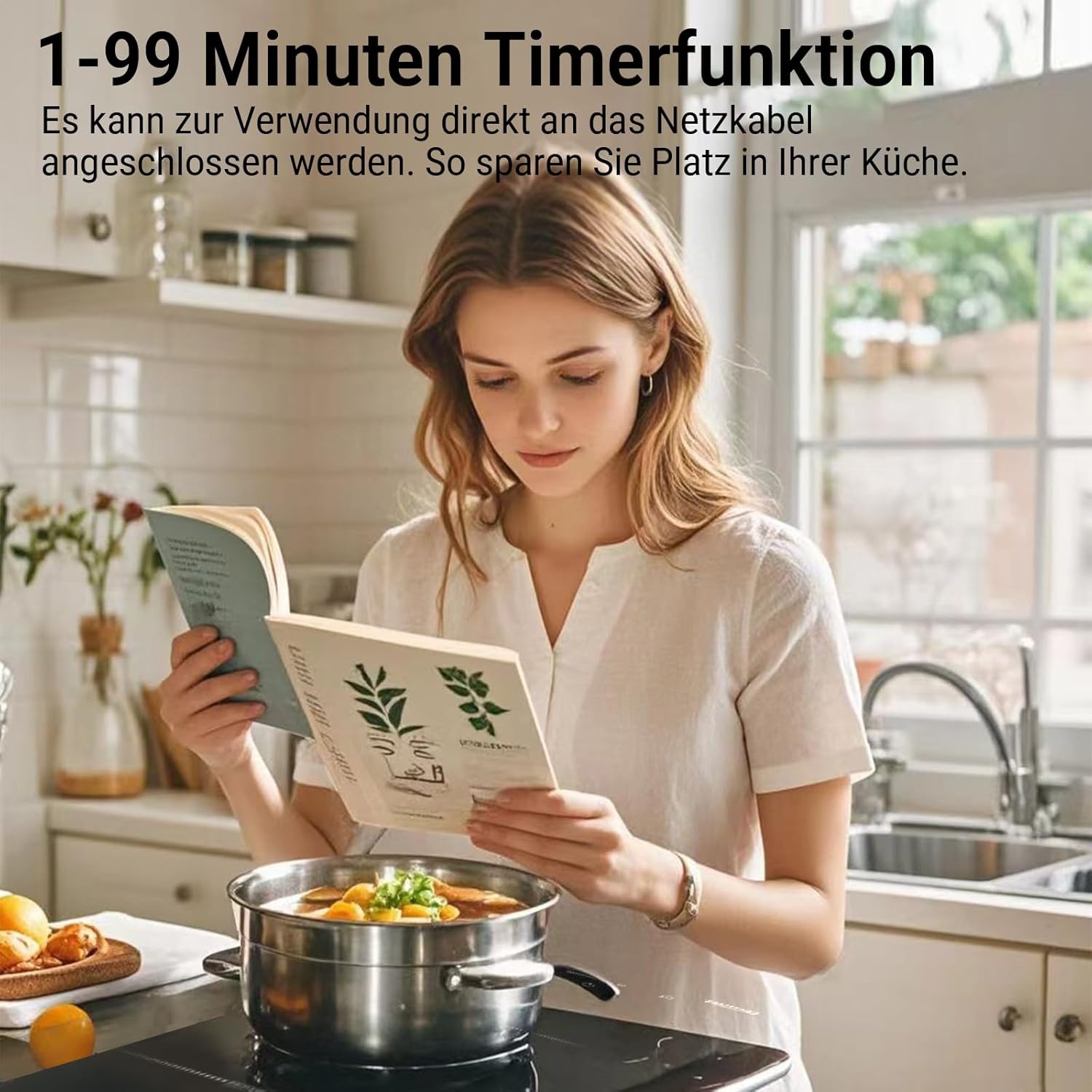 COVERCOOK Domino 30 cm inductiekookplaat met 2 kookzones, inbouw Domino zelfvoorzienende kookplaat, inductie met stekker, 3500 W