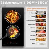 COVERCOOK Domino 30 cm inductiekookplaat met 2 kookzones, inbouw Domino zelfvoorzienende kookplaat, inductie met stekker, 3500 W