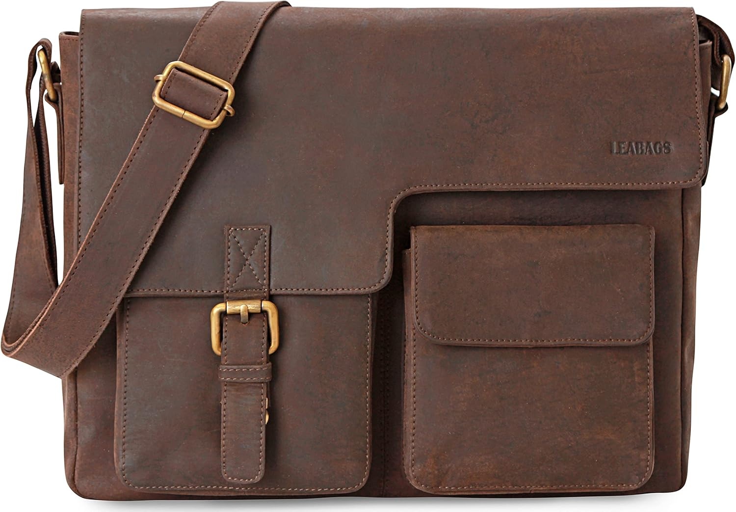 LEABAGS Lederen aktetas voor heren en dames, echt leer, laptoptas tot 13 inch, schoudertas met schouderriem, messenger bag, werktas, lerarentas, beige, Eén maat, Boheems, gedeconstrueerd,