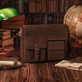 LEABAGS Lederen aktetas voor heren en dames, echt leer, laptoptas tot 13 inch, schoudertas met schouderriem, messenger bag, werktas, lerarentas, beige, Eén maat, Boheems, gedeconstrueerd,