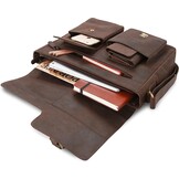LEABAGS Lederen aktetas voor heren en dames, echt leer, laptoptas tot 13 inch, schoudertas met schouderriem, messenger bag, werktas, lerarentas, beige, Eén maat, Boheems, gedeconstrueerd,