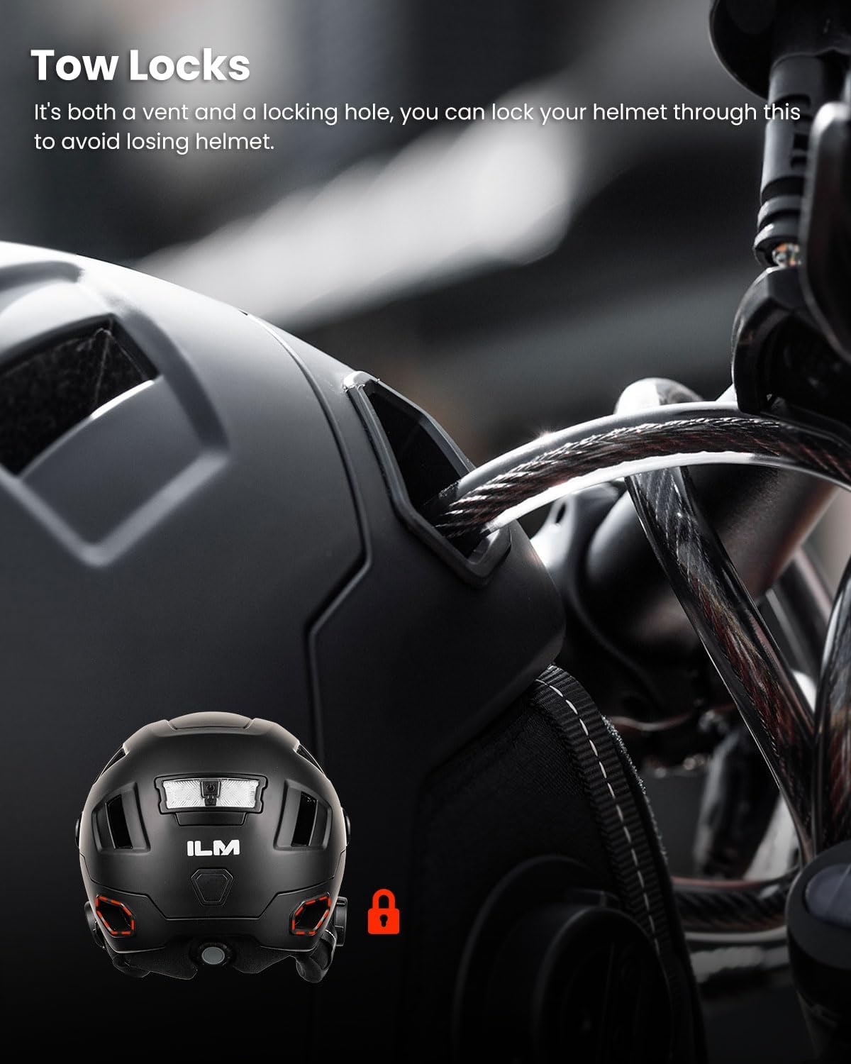ILM E3-12LS Volwassen Fietshelm met Automatische G-Sensor, Knipperlichten en Remwaarschuwing LED