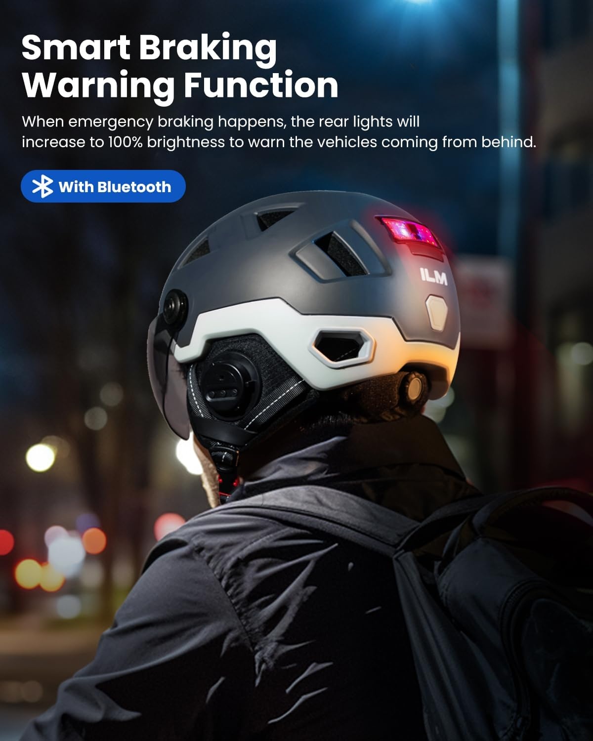 ILM E3-12LS Volwassen Fietshelm met Automatische G-Sensor, Knipperlichten en Remwaarschuwing LED