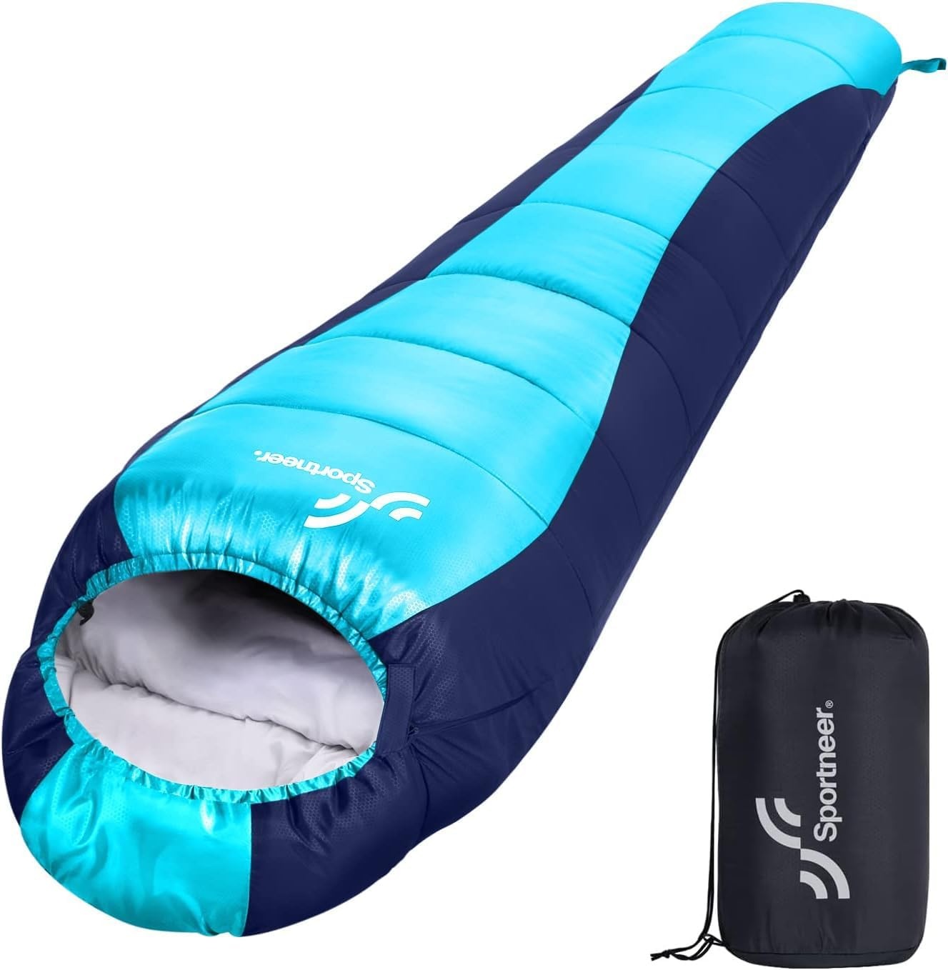 Slaapzakken voor volwassenen: Sportneer Outdoor 3 seizoenen mummie slaapzakken 5℃-15℃ pak voor reizen festival camping binnen, 220 x 80 cm, lichtgewicht waterdicht