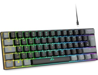 Rii Mechanisch toetsenbord, draadloos, gaming Bluetooth met RGB, tri-modi gaming toetsenbord QWERTZ (BT5.0 + 2,4 GHz)
