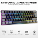 Rii Mechanisch toetsenbord, draadloos, gaming Bluetooth met RGB, tri-modi gaming toetsenbord QWERTZ (BT5.0 + 2,4 GHz)