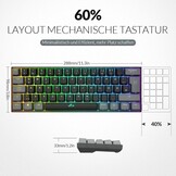 Rii Mechanisch toetsenbord, draadloos, gaming Bluetooth met RGB, tri-modi gaming toetsenbord QWERTZ (BT5.0 + 2,4 GHz)