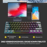 Rii Mechanisch toetsenbord, draadloos, gaming Bluetooth met RGB, tri-modi gaming toetsenbord QWERTZ (BT5.0 + 2,4 GHz)