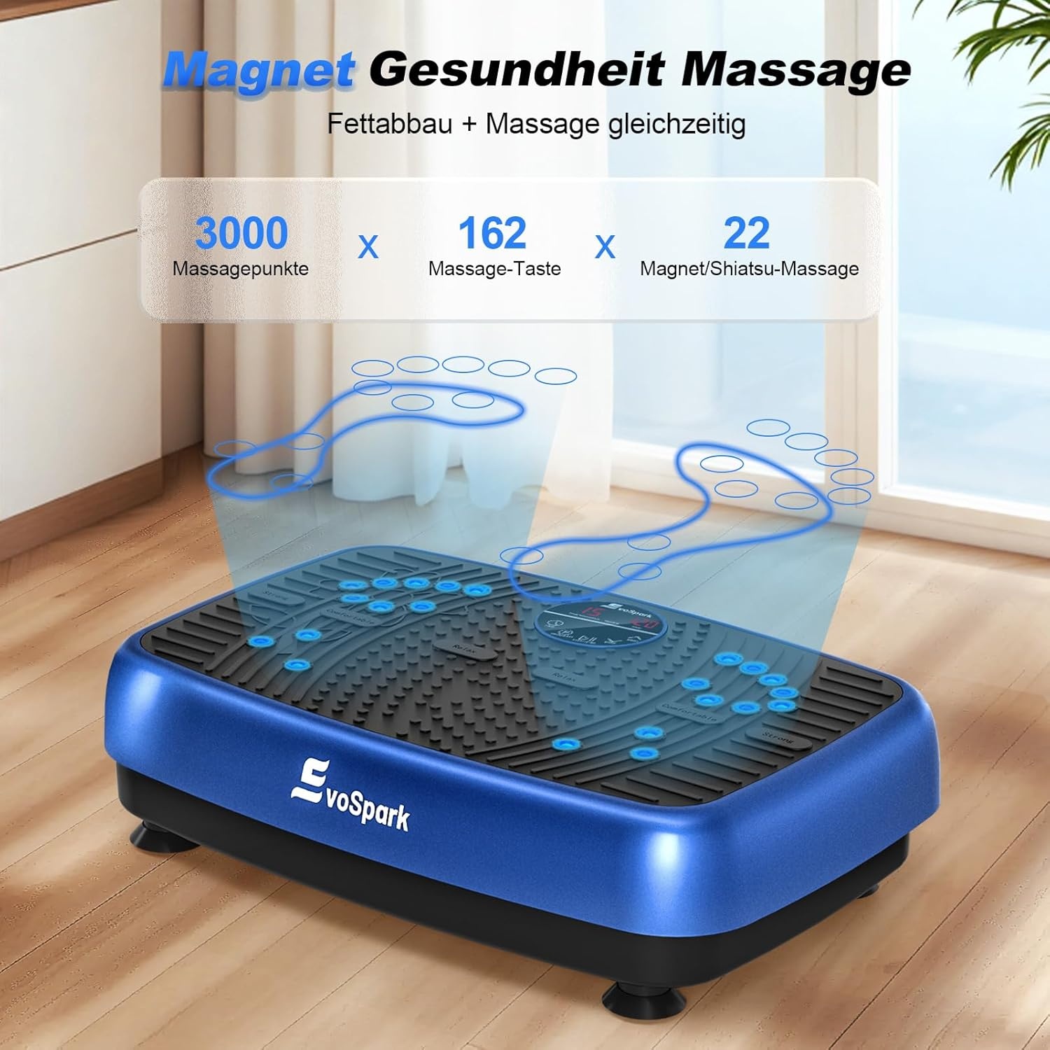 EvoSpark Vibratieplaat 2025 met Dubbele Motor - Blauw - Tot 204 kg