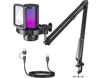 MAONO DGM20S Zwarte USB Condensator Gaming Microfoon met Mute, Gain en RGB Verlichting